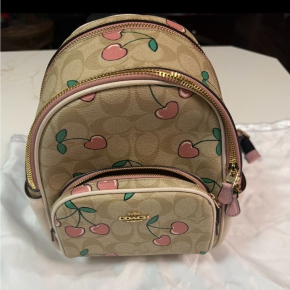 NWT Coach Mini Court Backpack In Signature Canvas Leather Cherry Print NWOT